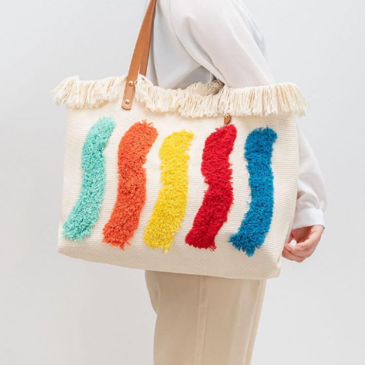 Embroidered Rainbow Pattern Tote Bag