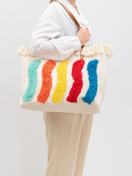 Embroidered Rainbow Pattern Tote Bag