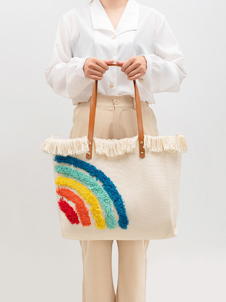 Embroidered Rainbow Pattern Tote Bag