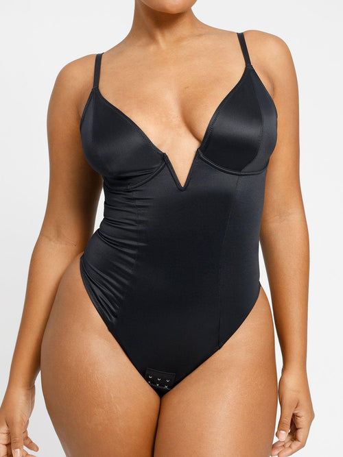 Deep V-Neck Shapewear Thong Bodysuit