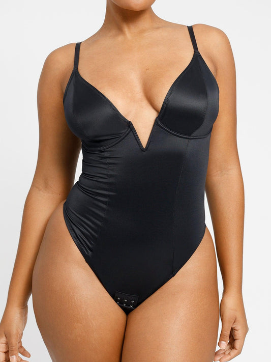 Deep V-Neck Shapewear Thong Bodysuit