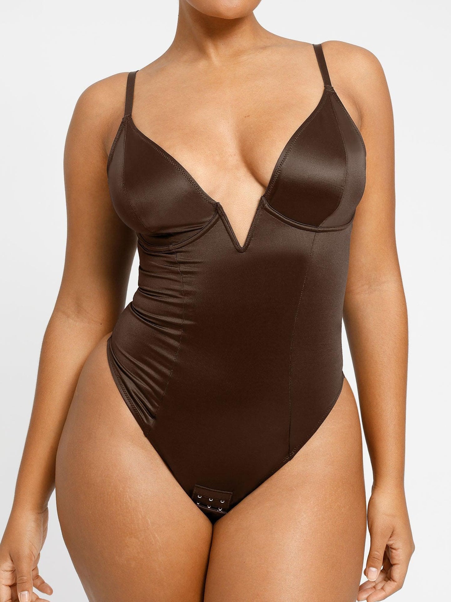 Deep V-Neck Shapewear Thong Bodysuit