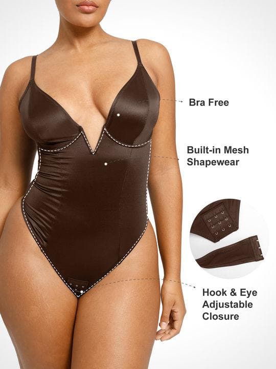 Deep V-Neck Shapewear Thong Bodysuit