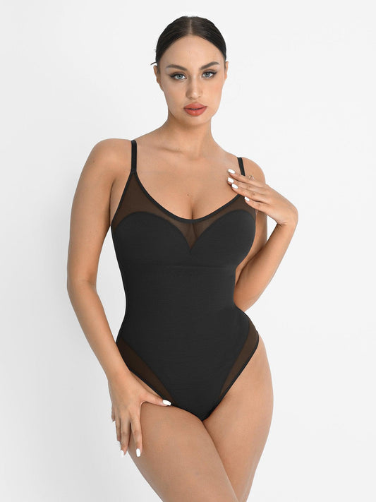 Sheer Mesh Shapewear Slip Thong Bodysuit