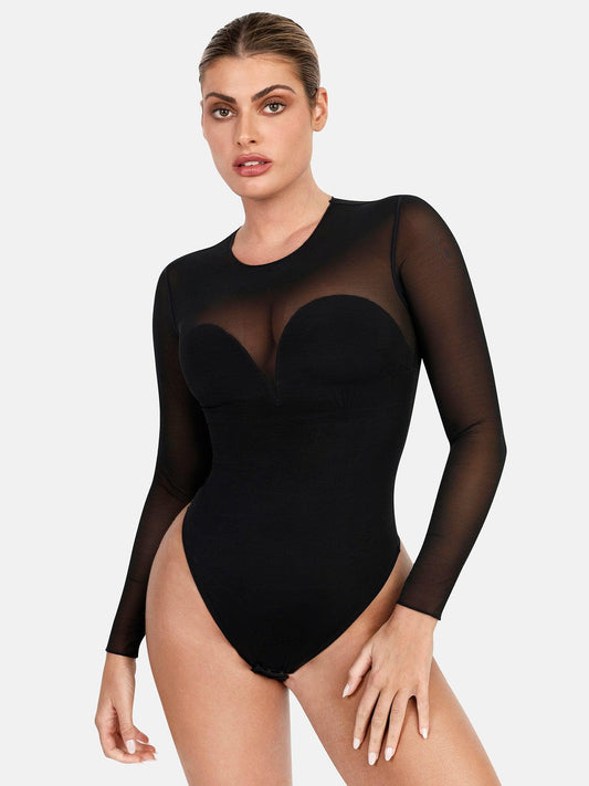 Sheer Mesh Shapewear Thong Bodysuits